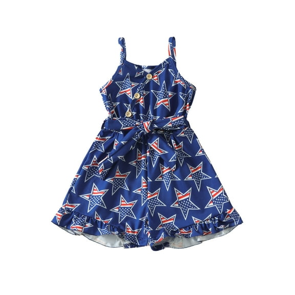 Musuos Kids Girl 4th of July Jumpsuit 18M 24M 3Y 4Y 5Y 6Y Summer Star Print Sleeveless Romper Shorts with Belt for Toddler