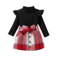 thumbnail image 1 of Musuos Kids Girl Autumn Outfit 12 18 24M 3 4T Ruffle Long Sleeves Turtleneck Tops and Casual Plaid A-line Skirt with Belt Set, 1 of 10