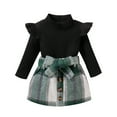 thumbnail image 1 of Musuos Kids Girl Autumn Outfit 12 18 24M 3 4T Ruffle Long Sleeves Turtleneck Tops and Casual Plaid A-line Skirt with Belt Set, 1 of 10