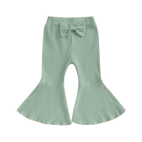 Musuos Kids Girl Flare Pants 12 18 24M 3 4T Solid Color Ribbed Elastic Bell Bottoms Trousers Bow Ruffle Pants for Toddler Baby