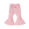 thumbnail image 1 of Musuos Kids Girl Flare Pants 12 18 24M 3 4T Solid Color Ribbed Elastic Bell Bottoms Trousers Bow Ruffle Pants for Toddler Baby, 1 of 9