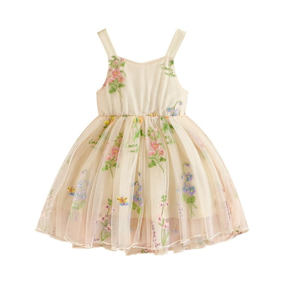 Musuos Kids Girl Princess Dress 9M 12M 18M 24M 3Y 4Y Sleeveless Floral Embroidery Tulle Dress Toddler Baby Cute Dress