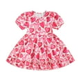thumbnail image 1 of Musuos Kids Girl’s Valentine's Day Dress, Heart Print Short Sleeve Crew Neck Summer Dress, Red, 1 of 9