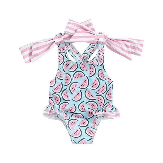Musuos Kids Girls One-Pieces Swimsuit 18M 24M 3Y 4Y 5Y 6Y Floral/Stars Print Bowknot Sleeveless Ruffles Summer Beachwear Bathing Suit