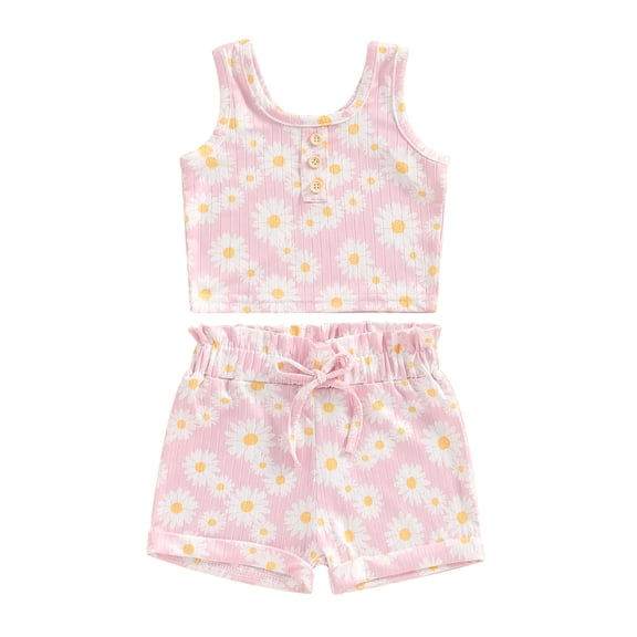 Musuos Kids Girls Shorts Set, 6 12 18 24M 3 4Y Flower Print Sleeveless Crew Neck Tank Top and Shorts Summer 2-piece Outfit