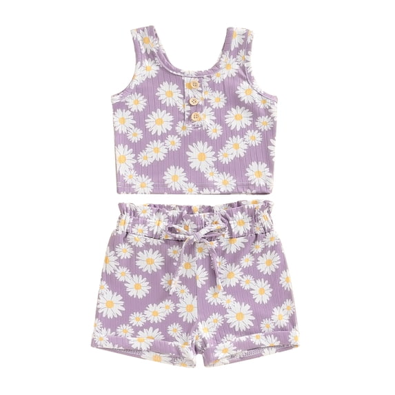 Musuos Kids Girls Shorts Set, 6 12 18 24M 3 4Y Flower Print Sleeveless Crew Neck Tank Top and Shorts Summer 2-piece Outfit