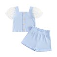 thumbnail image 1 of Musuos Kids Girls Summer Ribbed Outfit 1-5 Years Daisy Print Mesh Short Sleeve T-Shirt and Elastic Shorts Set Cute 2 Piece Clothes, 1 of 10