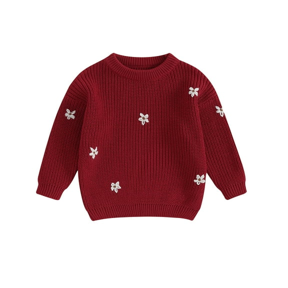 Musuos Kids Girls Sweater, 0-5T Long Sleeve Crew Neck Flower Warm Winter Sweater Clothes for Casual Daily