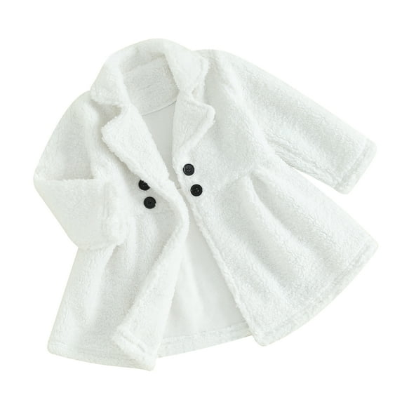 Musuos Kids Girls Winter Coat, Solid Color Long Sleeve Lapel Plush Jacket Double Breasted A-Line Outwear, 1-6 Years