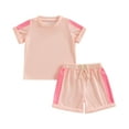 thumbnail image 1 of Musuos Kids Summer Outfit, 1-5T Contrast Color Short Sleeve Crew Neck T-shirt with Elastic Waist Shorts Clothing Set, 1 of 10