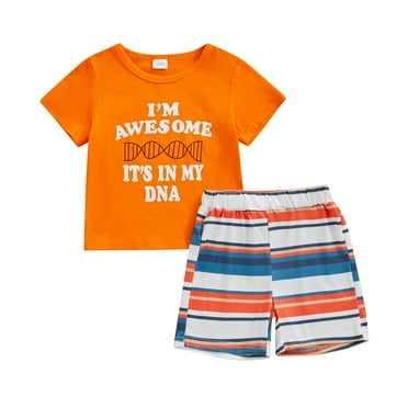Musuos Little Boys 2 Piece Outfits 18 24M 3 4 5 6Y Letter Print Short Sleeve T-Shirt and Elastic Striped Shorts Set Summer Clothes for Toddler