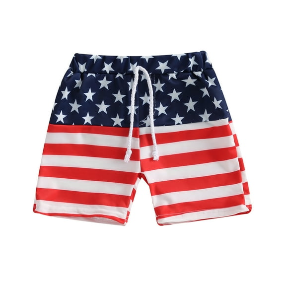 Musuos Little Boys Summer Swim Trunks 2-7 Years Stars Stripe Patchwork Drawstring Bathing Suit Independence Day Bottoms
