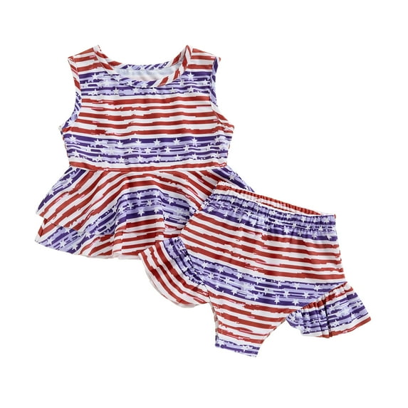 Musuos Little Girl 4th of July Swimsuit Outfit, 18Months-6Years Star Print Sleeveless Ruffled Swim Tops Frill Trim Swim Shorts Toddler Bathing Suit