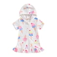 thumbnail image 1 of Musuos Little Girl Swimwear Cover-Ups 1-8 Years Short Sleeve Hooded Zipper Closure Print Summer Beach Dress Swimwear for Toddler, 1 of 10