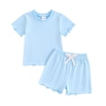 thumbnail image 1 of Musuos Little Girls Casual Clothes Set, 1-5 Years Solid Color Short Sleeve Crew Neck T-shirt with Elastic Waist Shorts Summer Outfit, 1 of 10