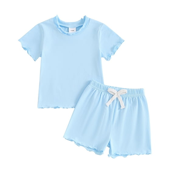 Musuos Little Girls Casual Clothes Set, 1-5 Years Solid Color Short Sleeve Crew Neck T-shirt with Elastic Waist Shorts Summer Outfit