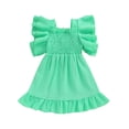 thumbnail image 1 of Musuos Little Girls Solid Casual Dress 1-5Years Ruffled Trim Flutter Sleeve Square Neck Smocked Silhouette Back Cut-out Summer Dresses, 1 of 10