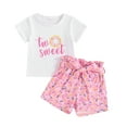 thumbnail image 1 of Musuos Little Girls Summer 2PCS Sets 18M-6Y Short Sleeve Letter Donut Embroidery T-shirt Belted Shorts Sets Birthday Clothes, 1 of 10