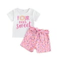 thumbnail image 1 of Musuos Little Girls Summer 2PCS Sets 18M-6Y Short Sleeve Letter Donut Embroidery T-shirt Belted Shorts Sets Birthday Clothes, 1 of 10