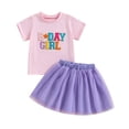 thumbnail image 1 of Musuos Little Girls Summer Skirt Outfits 1-6 Years Letter Embroidery Short Sleeve Round Neck T-shirt with Tulle Mini A-Line Skirt Set, 1 of 8