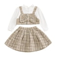 thumbnail image 1 of Musuos Little Girls Tweed Skirt Outfit, 6M-4T Plaid Long Sleeve Fake Two-Piece Crop Tops Elastic Waist Skirt 2 Piece Set for Fall, 1 of 9