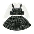 thumbnail image 1 of Musuos Little Girls Tweed Skirt Outfit, 6M-4T Plaid Long Sleeve Fake Two-Piece Crop Tops Elastic Waist Skirt 2 Piece Set for Fall, 1 of 9