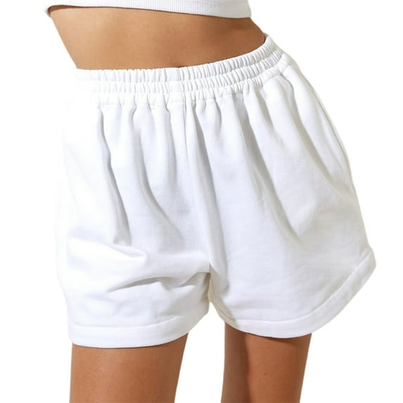 Musuos Loose Style Solid Color & Elastic High Waist, Sweatpant Shorts (Women's)