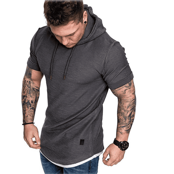 Musuos Men Summer Hoodie Short Sleeve Solid Color Sweatshirt Hip Hop Pullover