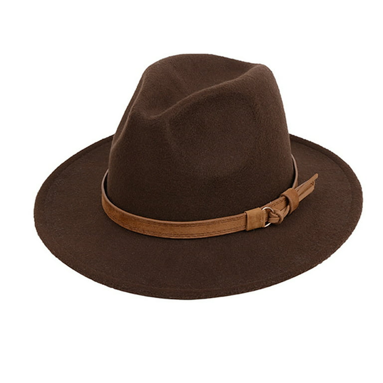 Musuos Men Women Vintage Wide Brim Fedora Hat Buckle Winter Wool Felt Jazz  Hat 