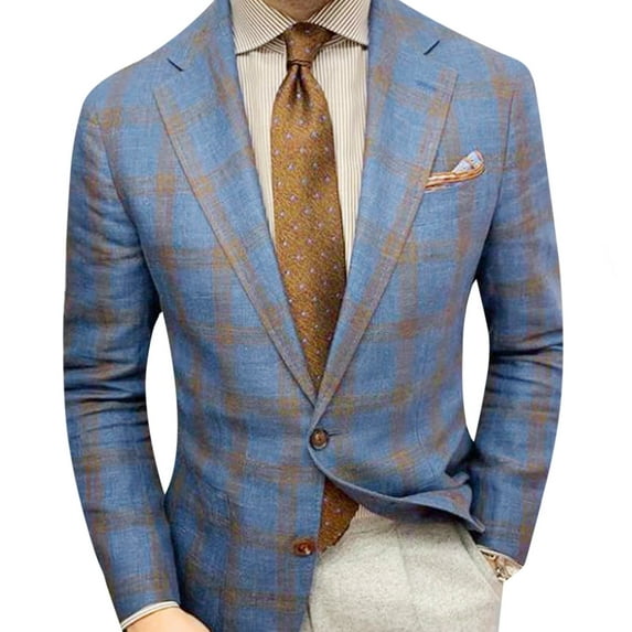 Musuos Men's Blazer, Plaid Pattern/Plain Color Lapel Long Sleeve Button Suit Coat for Party Dating