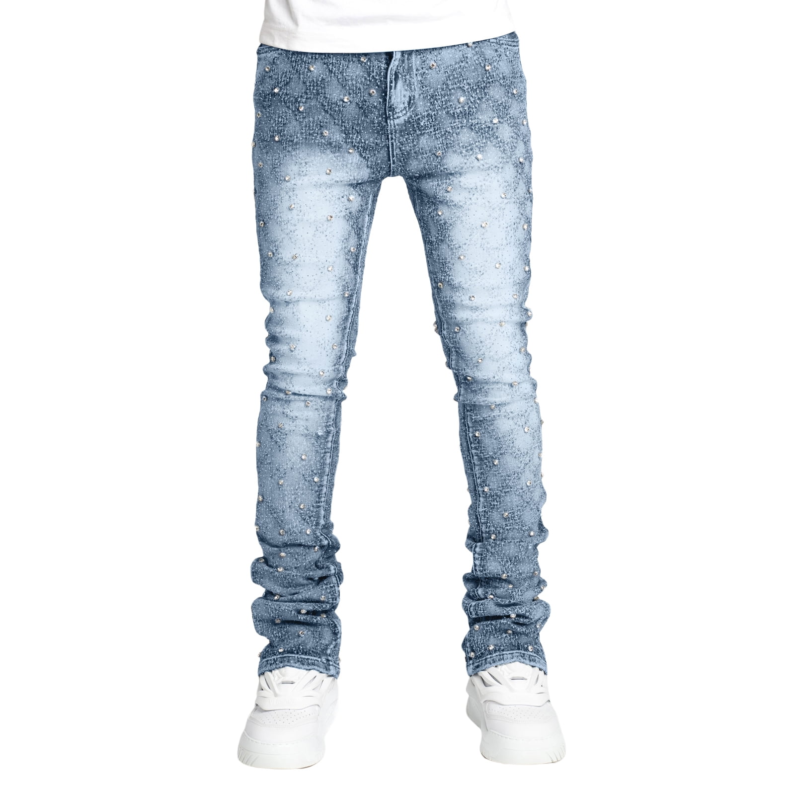 【massnoun】FAKE POCKET DENIM PANTS Musuos Men's Fasion Skinny Jeans Rhinestone Streetwear Denim