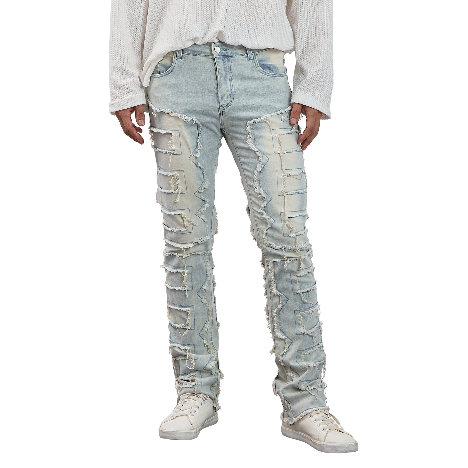 【massnoun】STN LIGHT DESTROYED DENIM PANTS Musuos-Men-s-Regular-Fit-