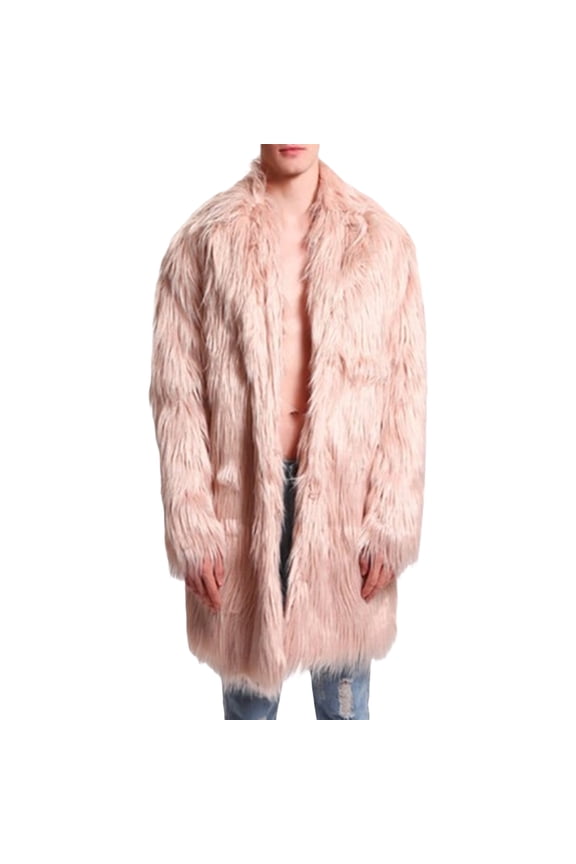 Men’s Winter Coat, Long Sleeve Open Front Furry Faux Fur Long Coat Outwear, S-4XL