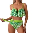 thumbnail image 1 of Musuos Mommy and Me  2-piece Summer Bikini Set, Contrast Color Leaves Print Ruffled Bra with Briefs Family Matching Swimsuit, 1 of 9