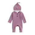 thumbnail image 1 of Musuos NewBorn Baby Girls Boys Autumn Romper 3 6M Long Sleeve Crew Neck Solid Color Ribbed Button Jumpsuit with Hat, 1 of 9