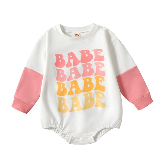 Musuos Newborn Autumn Jumpsuit 3 6 12 18 24M Contrast Color Letter Print Round Neck Long Sleeve Romper
