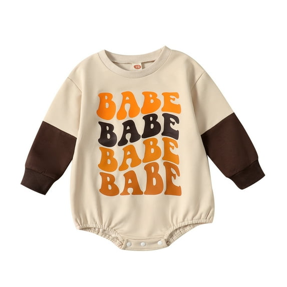 Musuos Newborn Autumn Jumpsuit 3 6 12 18 24M Contrast Color Letter Print Round Neck Long Sleeve Romper