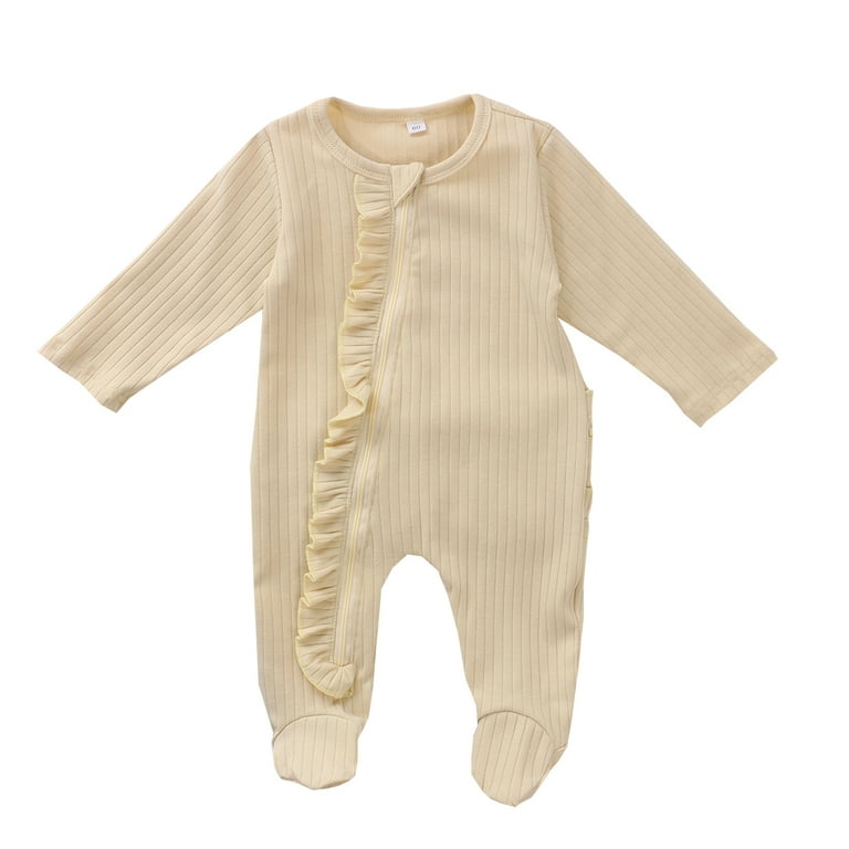 Musuos Newborn Baby Boy Girls One-piece Footed Pajamas Solid Color