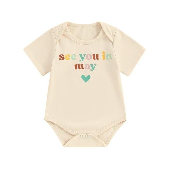 Musuos Newborn Baby Bubble Romper 0-3Months Short Sleeve Round Neck Letter Print Bodysuit Pregnancy Announcement Playsuit