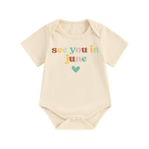 Musuos Newborn Baby Bubble Romper 0-3Months Short Sleeve Round Neck Letter Print Bodysuit Pregnancy Announcement Playsuit