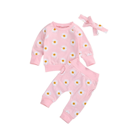 Musuos Newborn Baby Clothes Set, 6 9 12 18M Floral Printed Sweatshirts Tops+Pants+Bow Headband Outfit