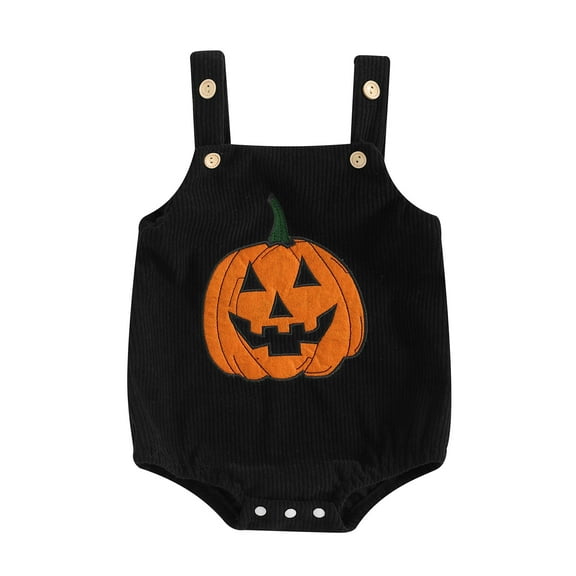Musuos Newborn Baby Halloween Rompers Overalls 3M 6M 9M 12M Emoticon Pumpkin Print Sleeveless Buttons Straps Bodysuits for Boys Girls