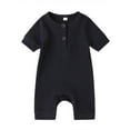 thumbnail image 1 of Musuos Newborn Baby Short Sleeve Romper 3 6 9 12 18M Knit Ribbed Solid Color Cotton O-Neck Button Jumpsuits, 1 of 7