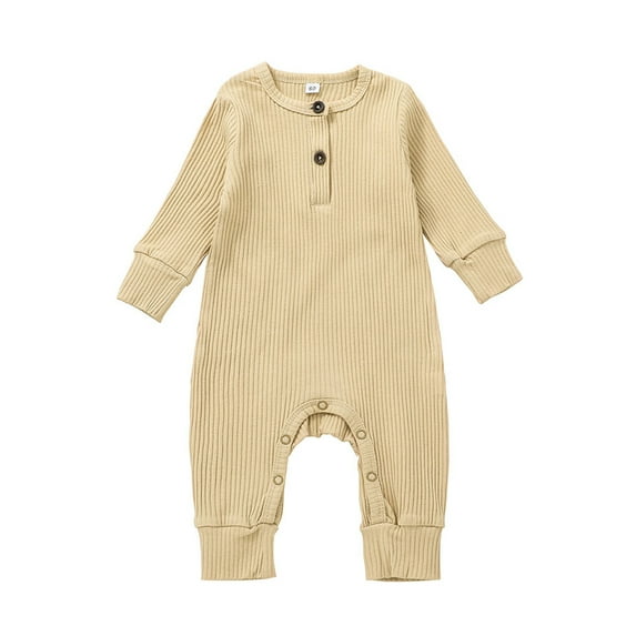 Musuos Newborn Baby Sping Fall Basic Romper 3M 6M 9M12M 18M Solid Color Knit Ribbed Long Sleeve Long Pants Soft Jumpsuit for Boys Girls