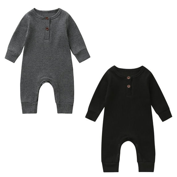 Musuos Newborn Baby Sping Fall Basic Romper 3M 6M 9M12M 18M Solid Color Knit Ribbed Long Sleeve Long Pants Soft Jumpsuit for Boys Girls