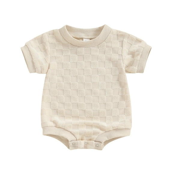 Musuos Newborn Baby Summer Romper 3M 6M 12M 18M Cute Short Sleeve Crew Neck Checkerboard Bodysuit Summer Playsuit for Boys Girls