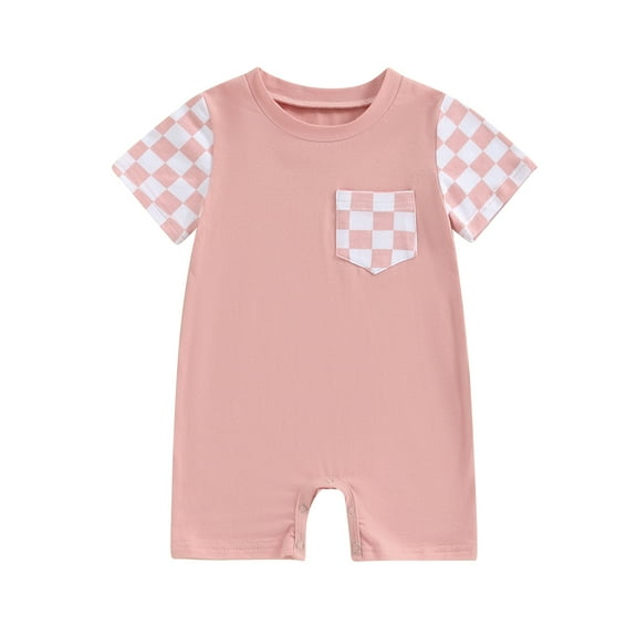 Musuos Newborn Baby Summer Romper 3M 6M 12M 18M Plaid Print Patchwork Short Sleeve Jumpsuit for Boy Girls Cute Clothes