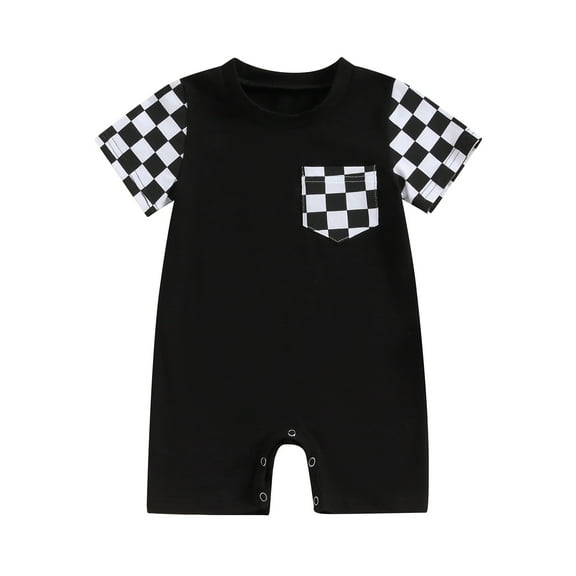 Musuos Newborn Baby Summer Romper 3M 6M 12M 18M Plaid Print Patchwork Short Sleeve Jumpsuit for Boy Girls Cute Clothes