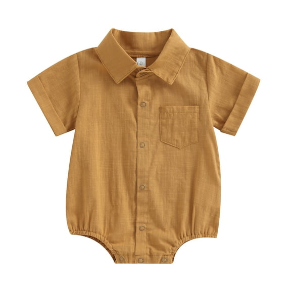 Musuos Newborn Baby Summer Romper 6M 12M 18M 24M Solid Color Button down Lapel Short Sleeve Jumpsuit for Infant Boy Girls