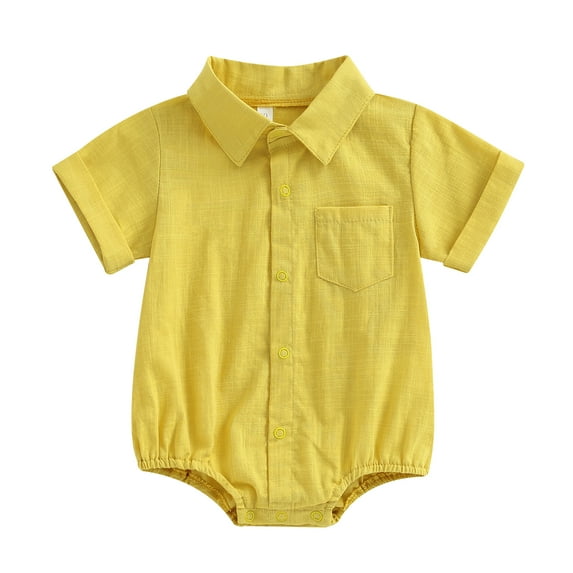 Musuos Newborn Baby Summer Romper 6M 12M 18M 24M Solid Color Button down Lapel Short Sleeve Jumpsuit for Infant Boy Girls